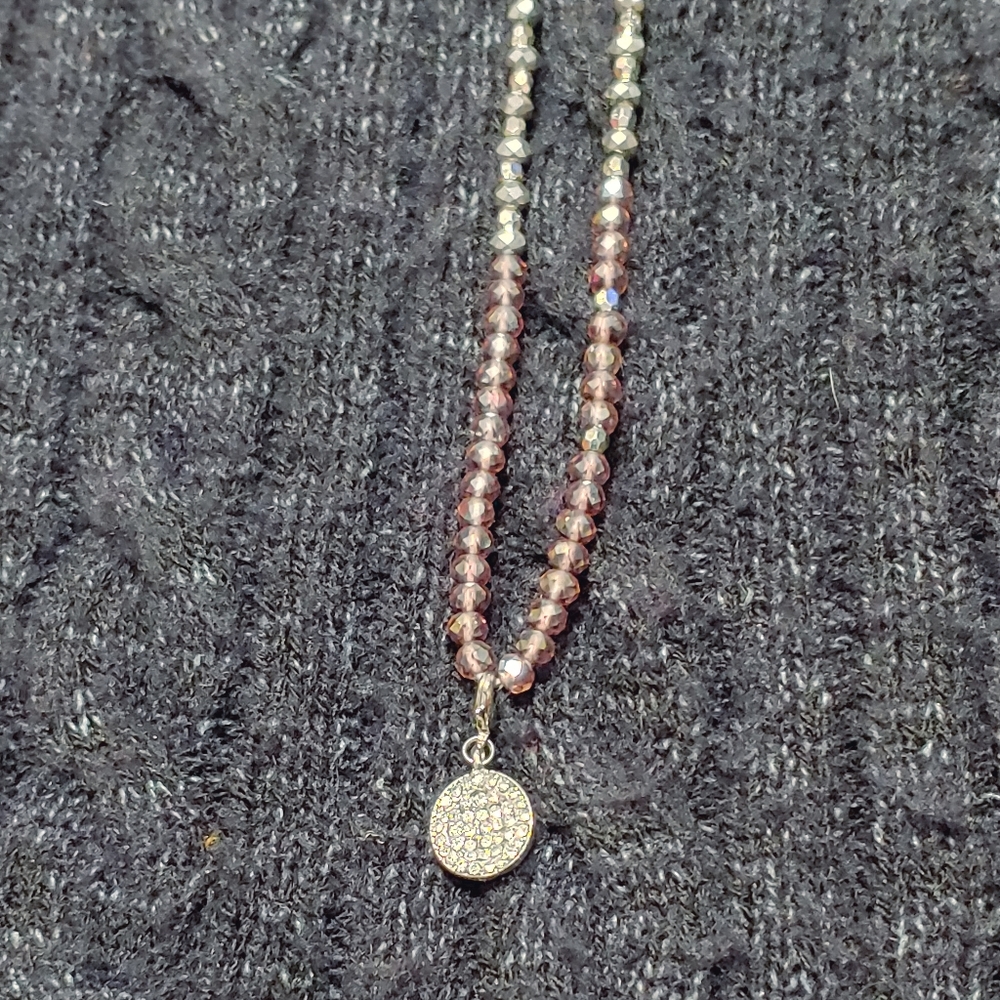 Anthropologie Serefina pink beaded shiny rhinestone necklace